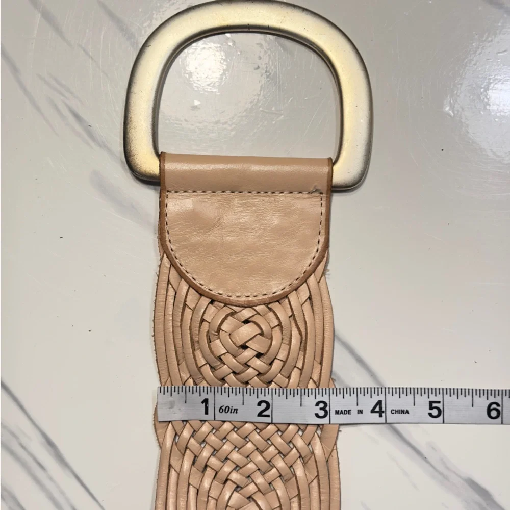 Linea Pelle Braided Leather Belt in Light Tan with Gold Buckles